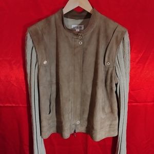 St. John Sport Suede Jacket Knit Sleeves